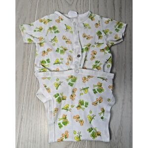 Vintage 70s baby one piece t shirt romper chicks ducks green orange M 16-22Lb